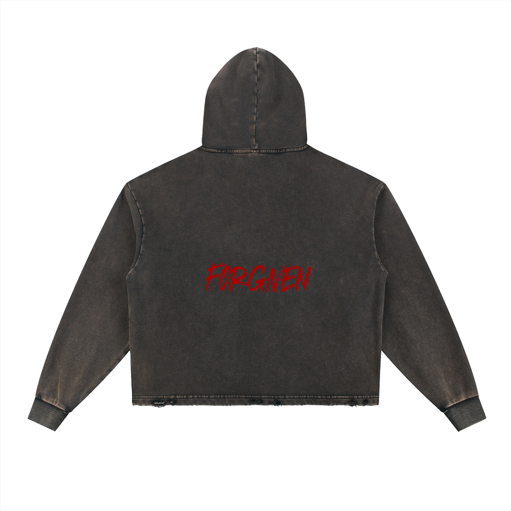Vintage Washed Frayed-Hem Hoodie